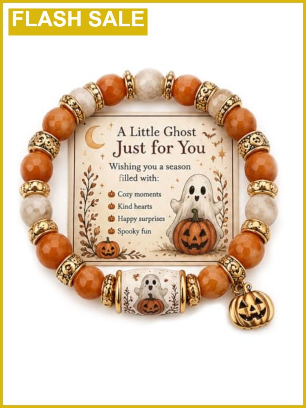 Halloween Beaded Stretch Bracelet Pumpkin Ghost Skull Charms Women's Jewelry